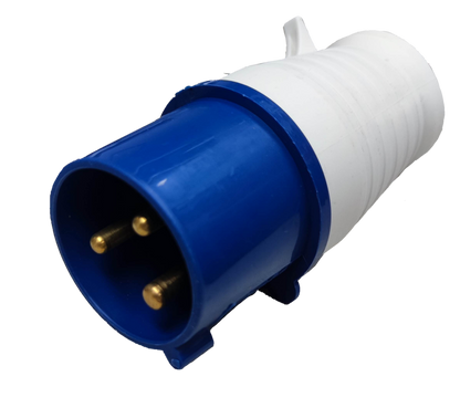 Grippes multi-phase power connector IEC309-2 with blue and white casing and three gold pins