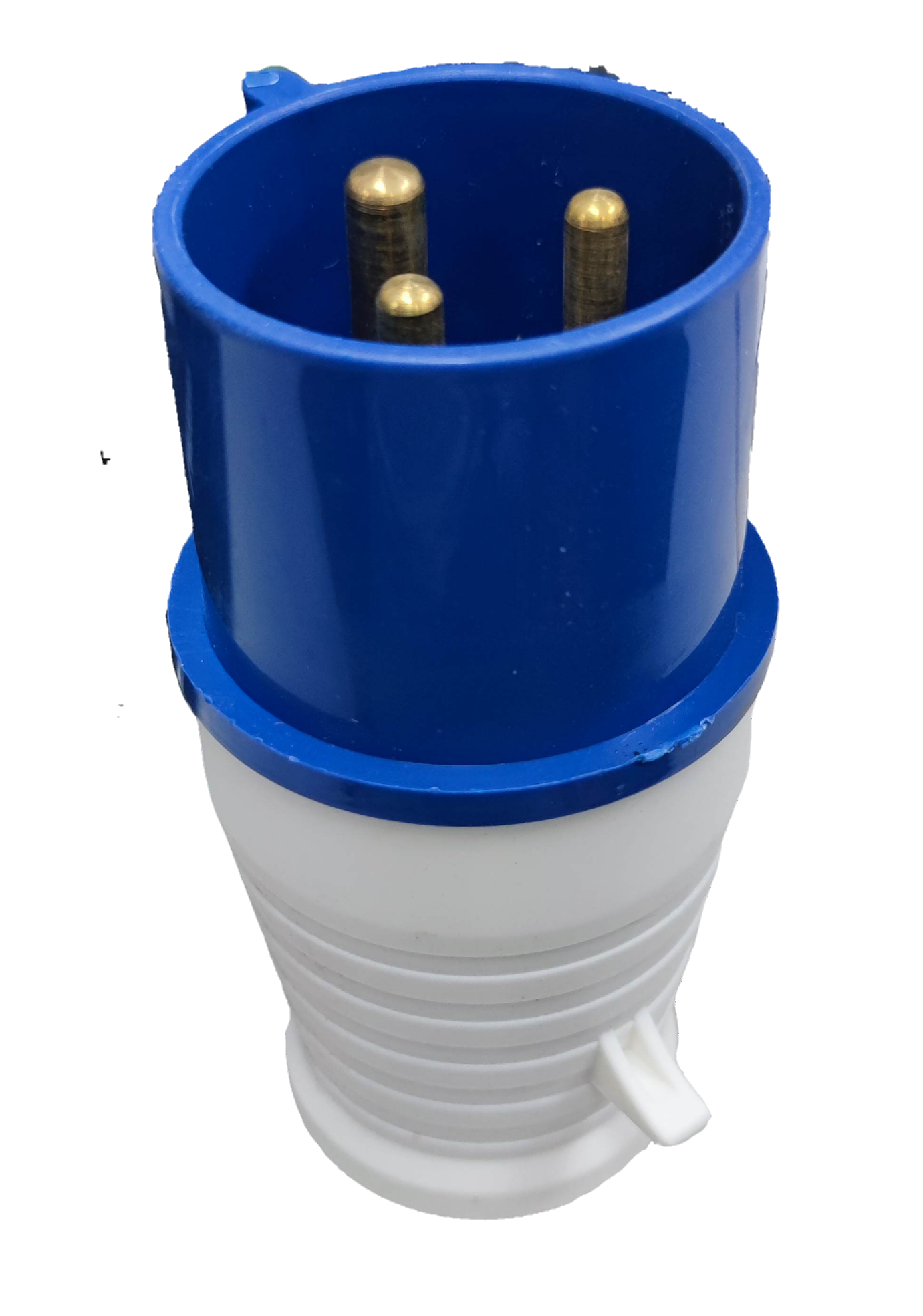 Grippes multi-phase power connector IEC309-2 with blue and white plastic casing and brass pins