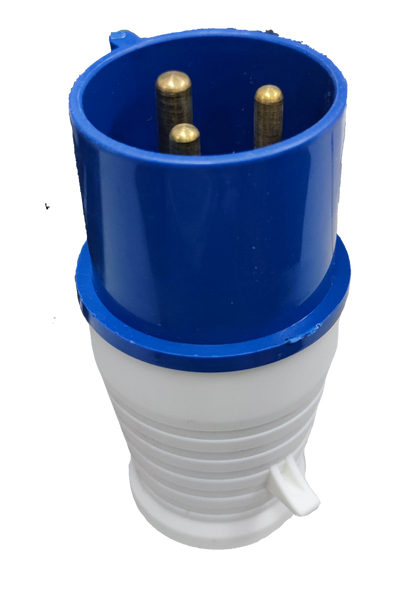 Grippes multi-phase power connector IEC309-2 with blue and white plastic casing and brass pins