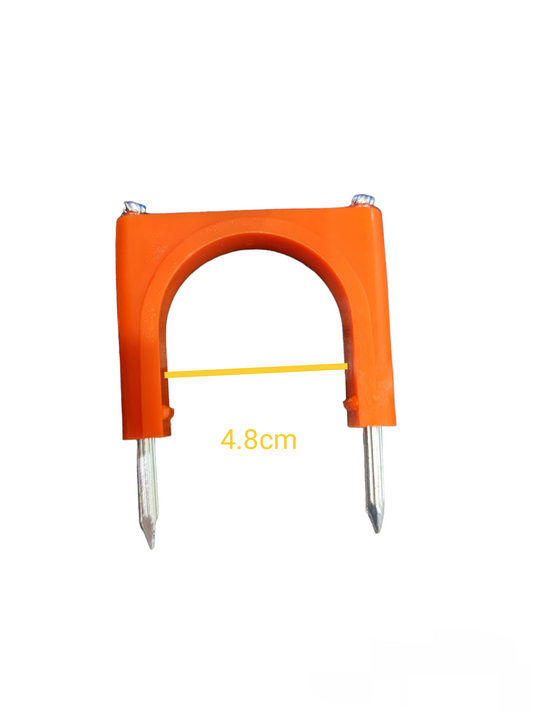 Tailee nail clip with 2 concrete nails in orange plastic for securing materials