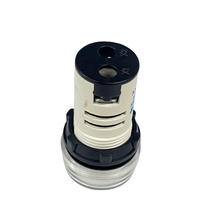 Grippes panel mount LED indicator lamp 22mm 24V White with threaded white housing and clear lens