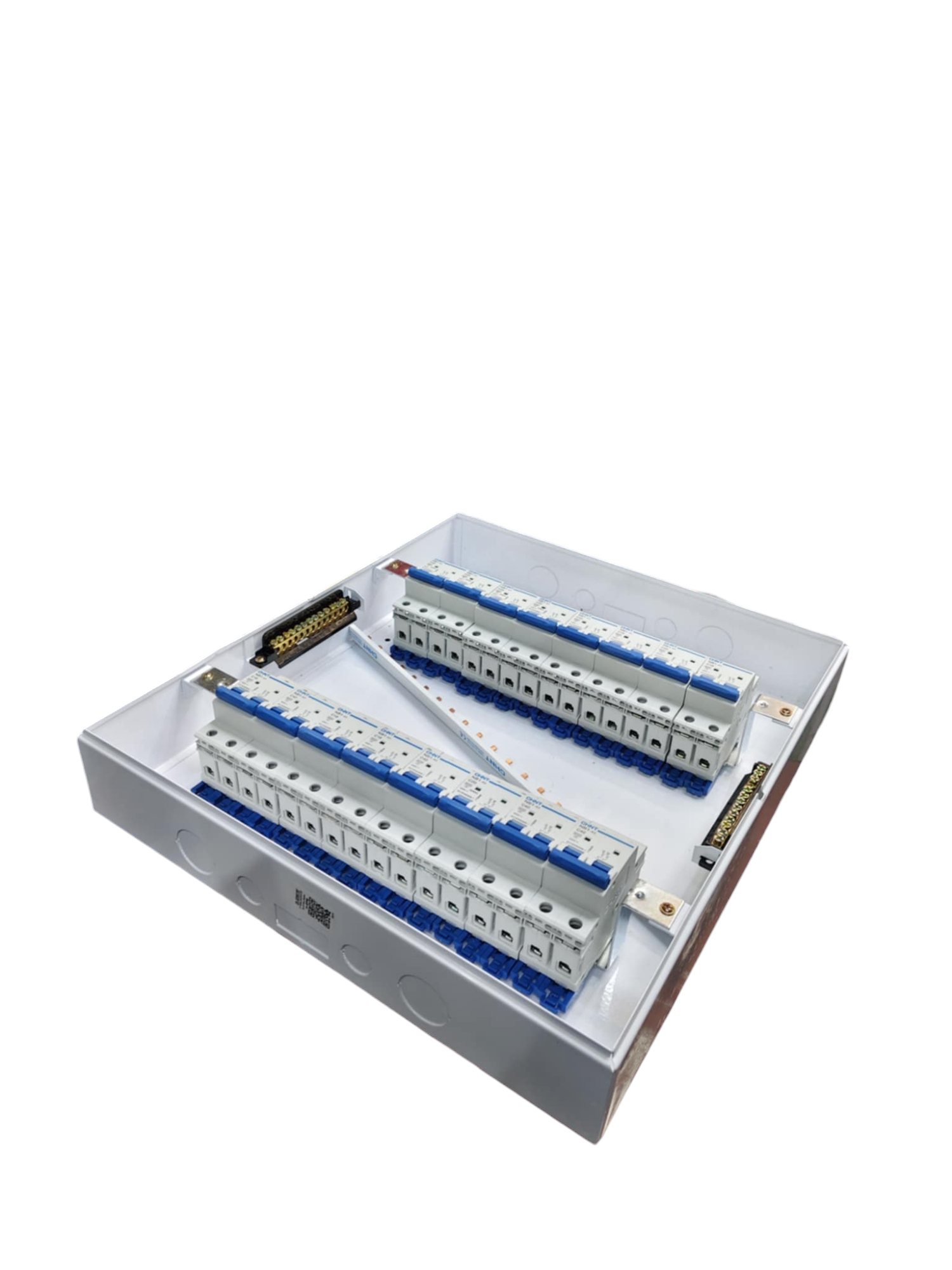 Chint NB1 Breakers Panel Board 50A 2 Pole Main electrical circuitry with multiple circuit breakers in a metal enclosure