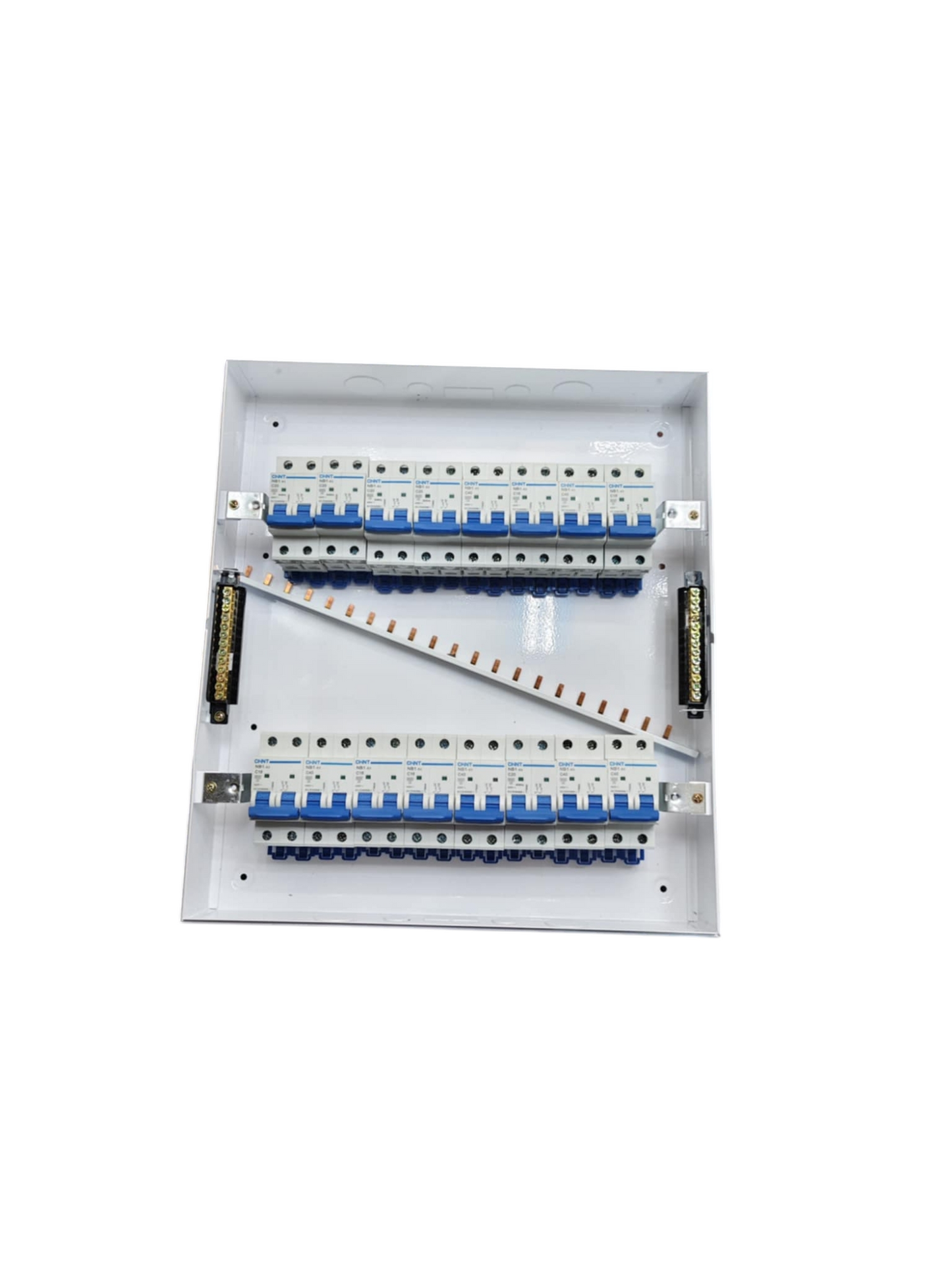 Chint NB1 Breakers Panel Board 50A 2 Pole Main with multiple circuit breakers in a white metal enclosure