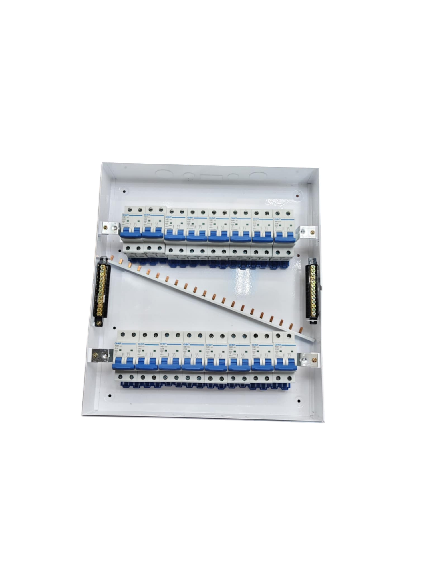 Chint NB1 Breakers Panel Board 50A 2 Pole Main with multiple circuit breakers in a white metal enclosure