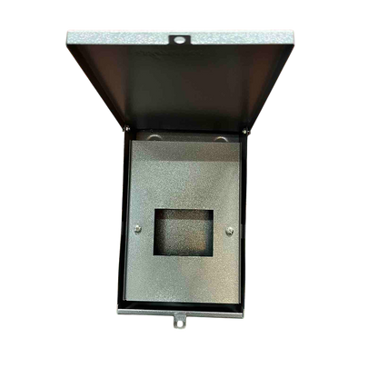 Nema 3R panel board housing with a hinged cover and mounting brackets for electrical installations
