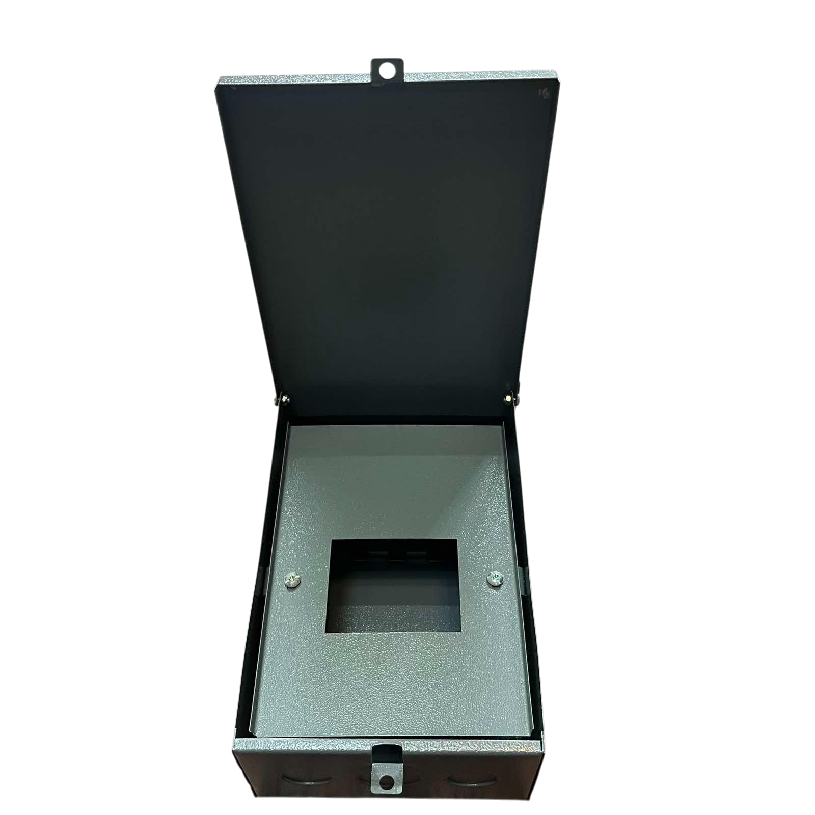 Open Nema 3R panel board housing with durable metal construction for outdoor electrical applications