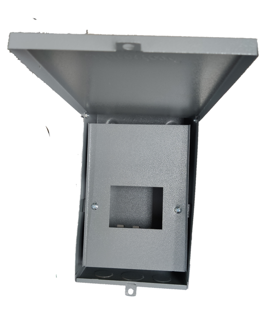 Nema 3R panel board housing in gray with a hinged cover for outdoor electrical applications