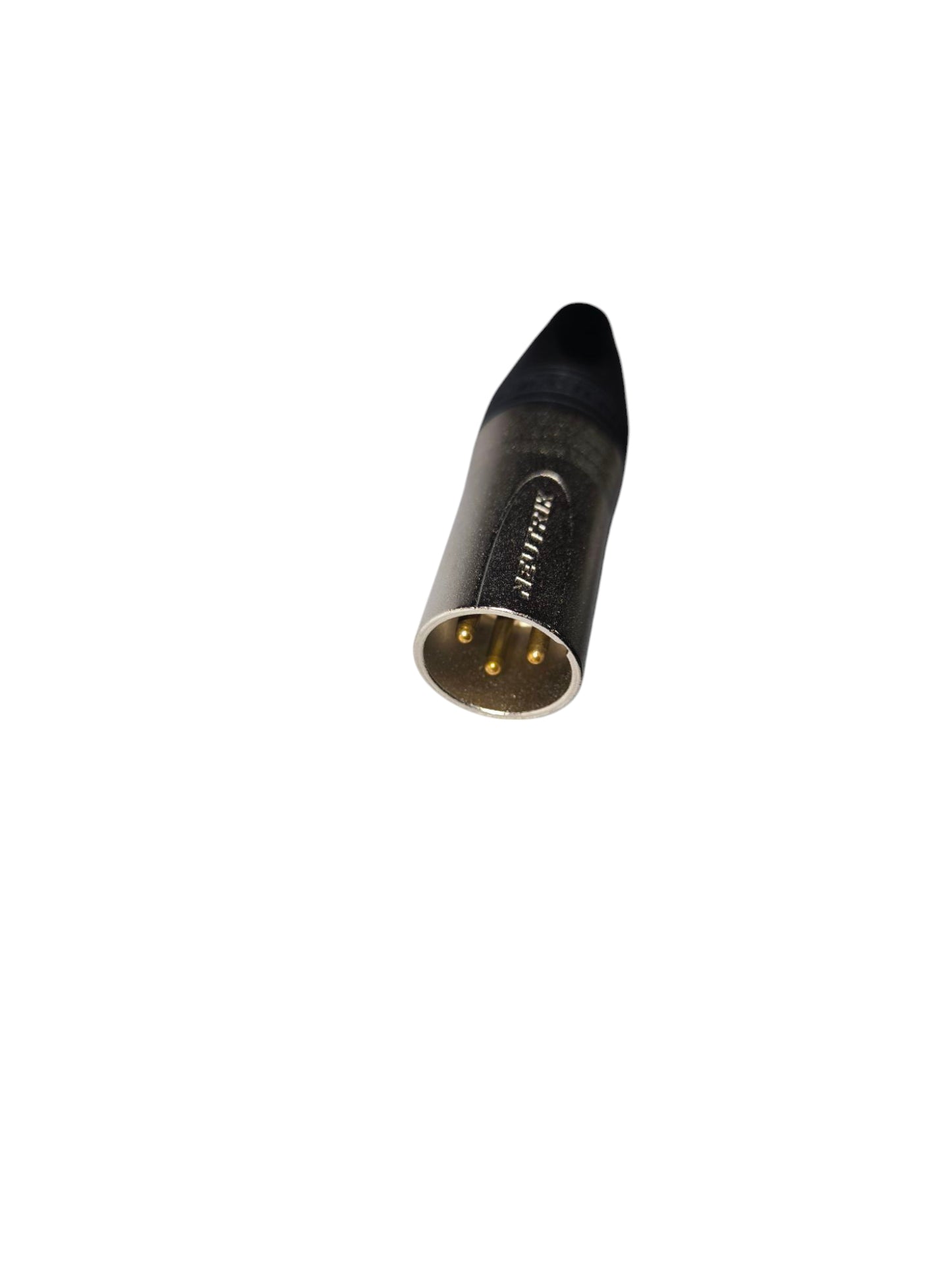 Neutriks XLR male cable connector with metal housing and three gold pins for microphone accessories