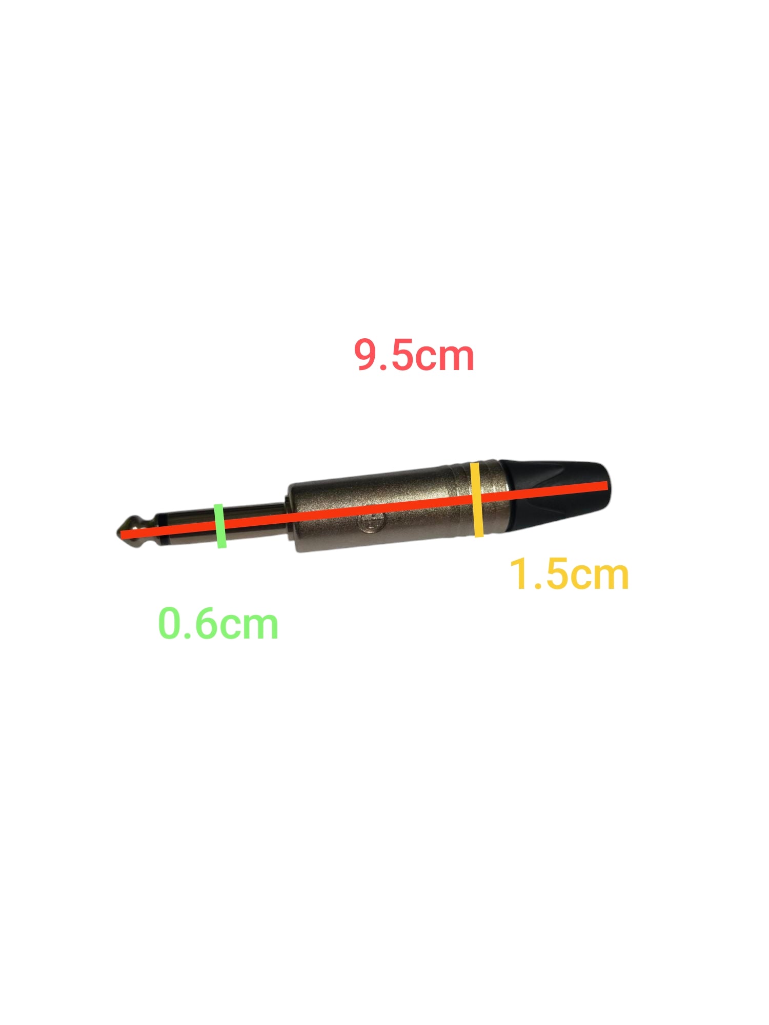 Neutriks PL-55 male plug microphone accessory with detailed size measurements on white background