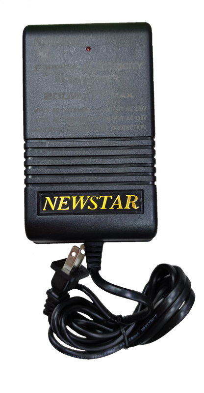 Newstar Step Down Transformer 200W NF-200A black power adapter with attached plug and cord
