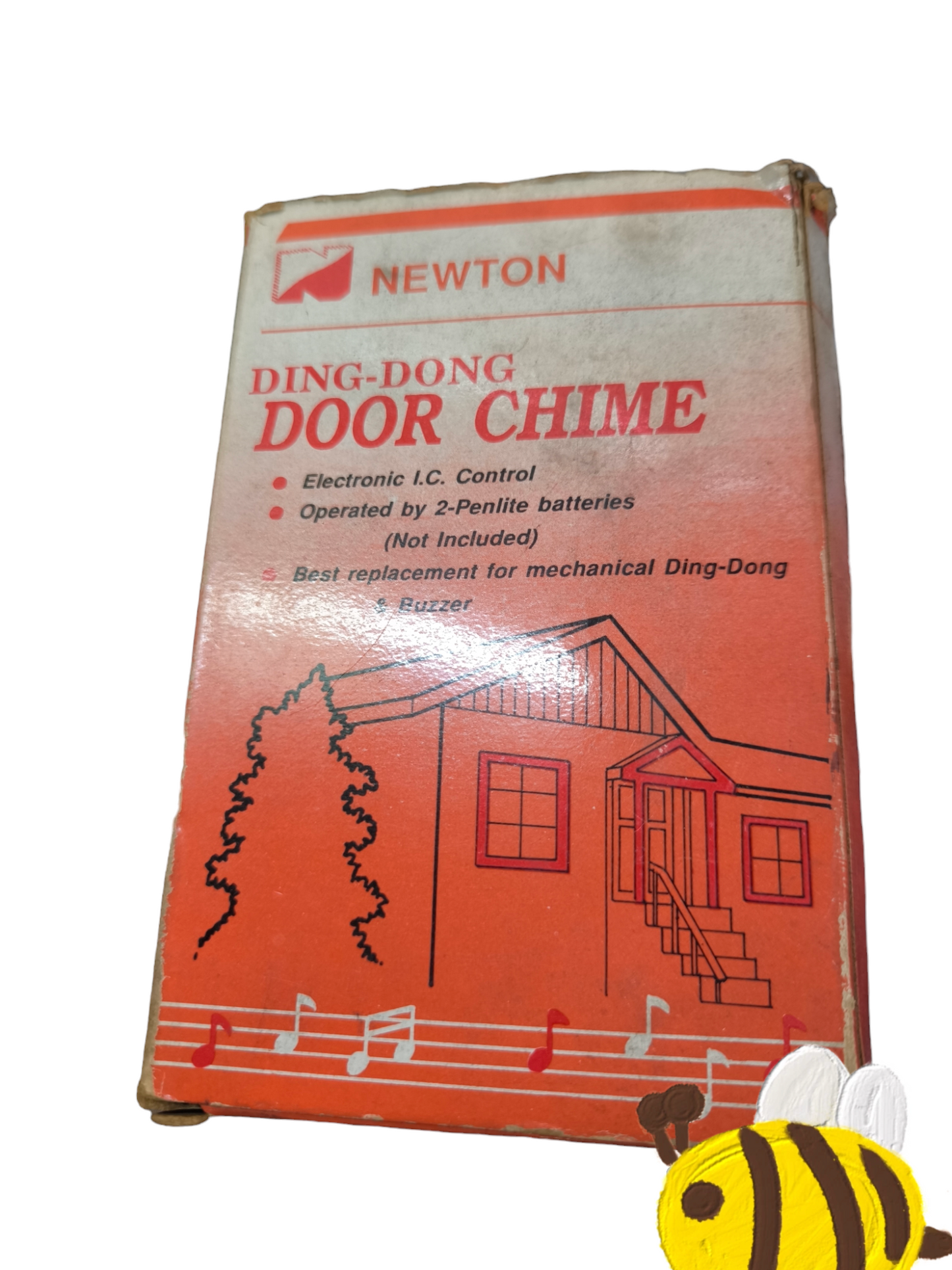 Newton Ding-Dong Door Chime 3V DC with Wired Switch packaging with house illustration and musical notes