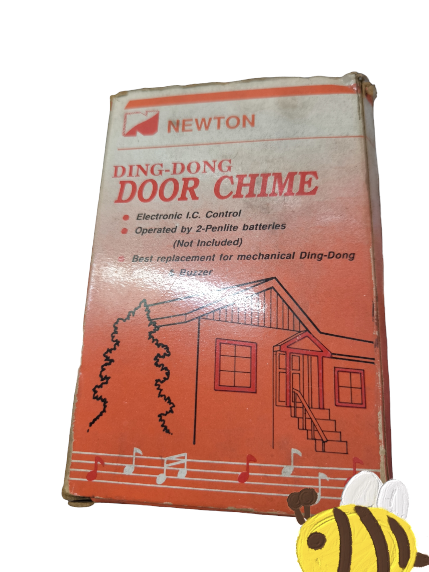 Newton Ding-Dong Door Chime 3V DC with Wired Switch packaging with house illustration and musical notes