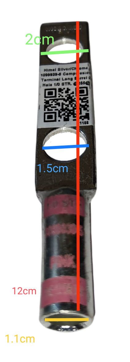 Utilux Terminal Lugs Compression Type Long Barrel silver crimp lug with red insulated sleeve and QR label
