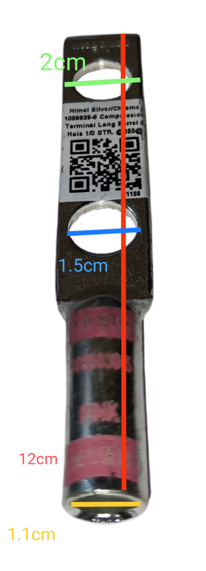 Utilux Terminal Lugs Compression Type Long Barrel silver crimp lug with red insulated sleeve and QR label