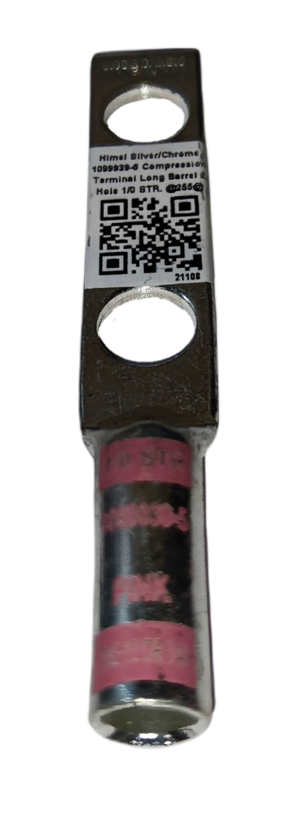 Utilux Terminal Lugs Compression Type Long Barrel metallic lug with dual holes and crimp sleeve