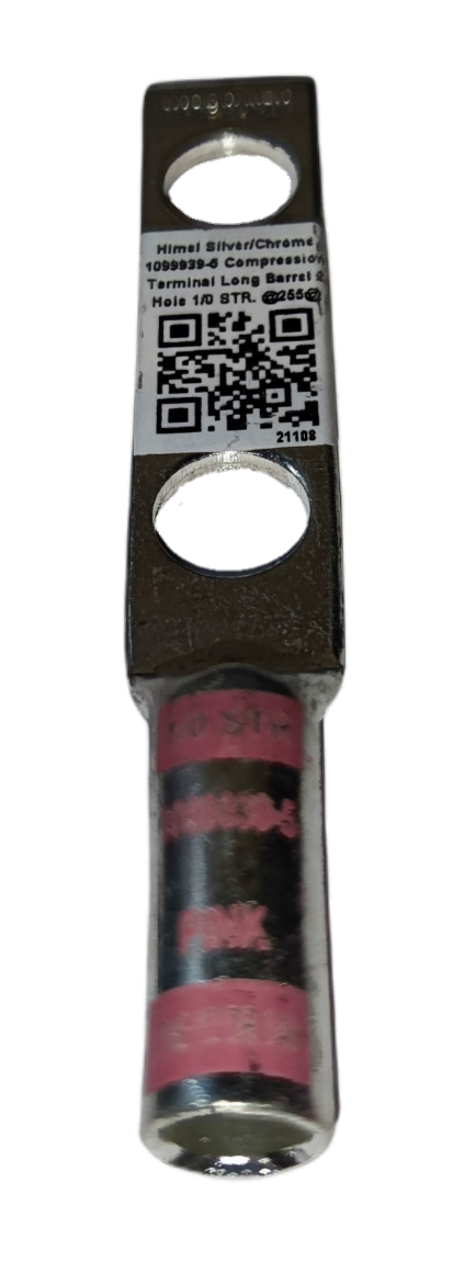 Utilux Terminal Lugs Compression Type Long Barrel metallic lug with dual holes and crimp sleeve