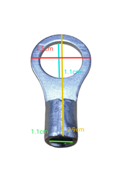 Close-up of a non-insulated round terminal lugs 8mm showcasing size and details for electrical connections