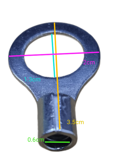 Non-insulated round terminal lugs 8mm with dimensions showing the hole and length for electrical connections