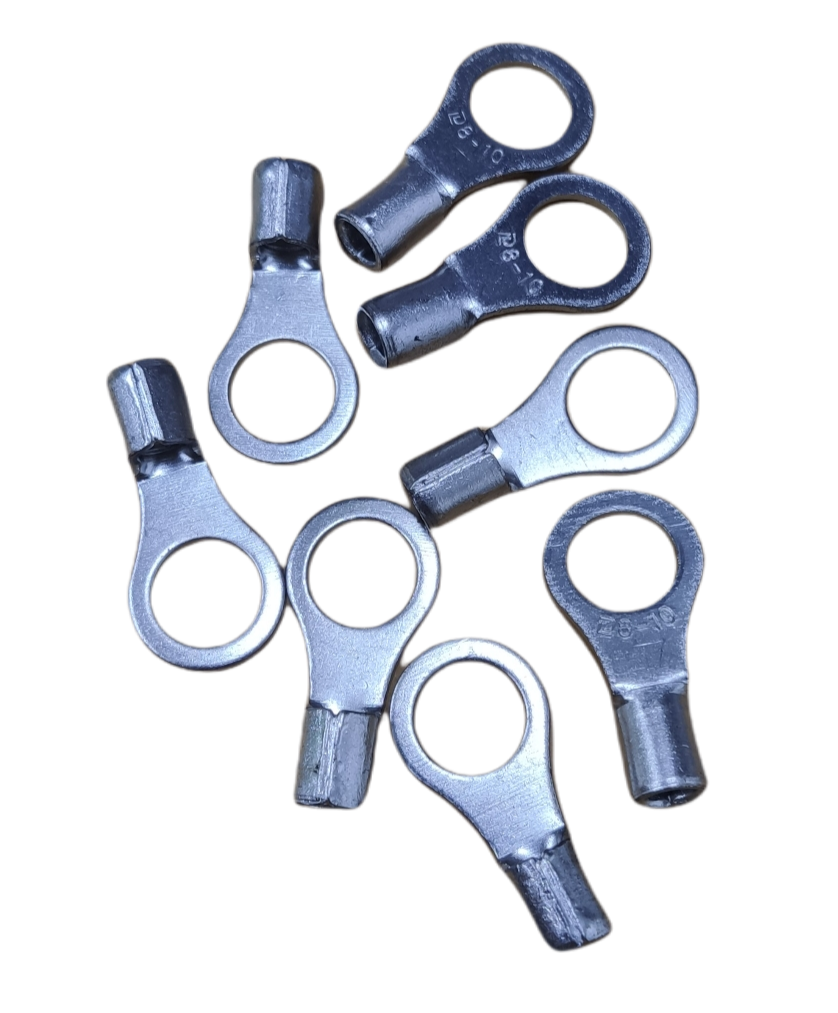 Pack of non-insulated round terminal lugs 8mm for secure electrical connections and easy installation