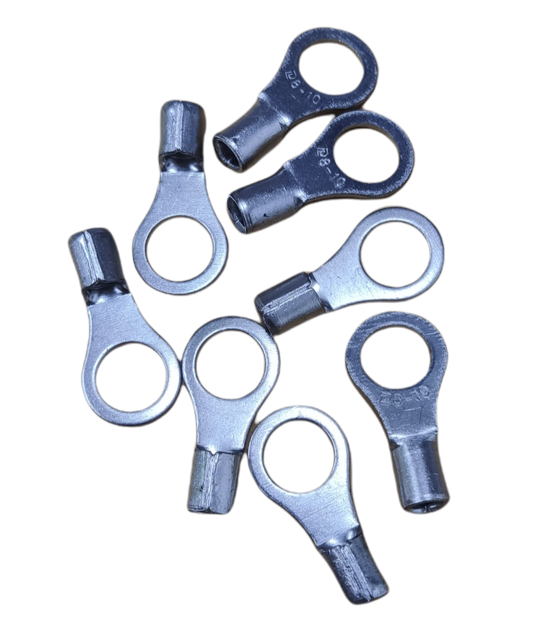 Pack of non-insulated round terminal lugs 8mm for secure electrical connections and easy installation