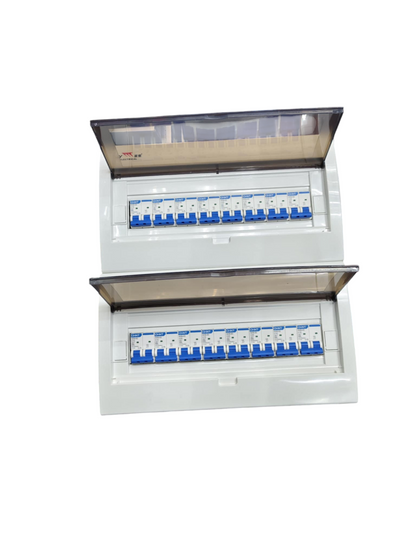 Chint and ZY NXB Breakers Panel Board 50A with multiple circuit breakers in a white enclosure