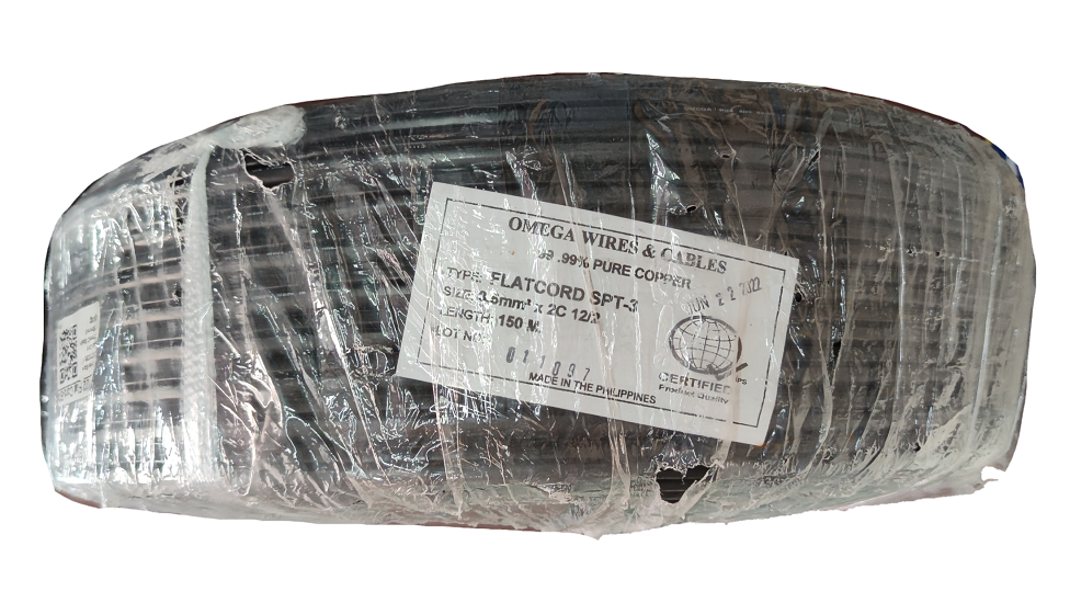 Omega Flat Cord AWG 12 White 1Roll wrapped securely for easy handling and storage