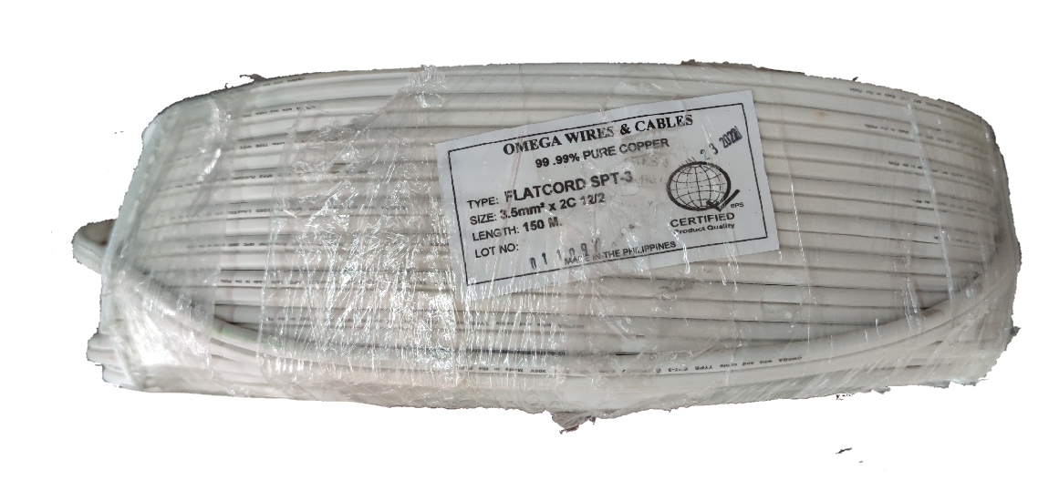 Omega Flat Cord AWG 12 White 1Roll, suitable for various electrical applications and installations