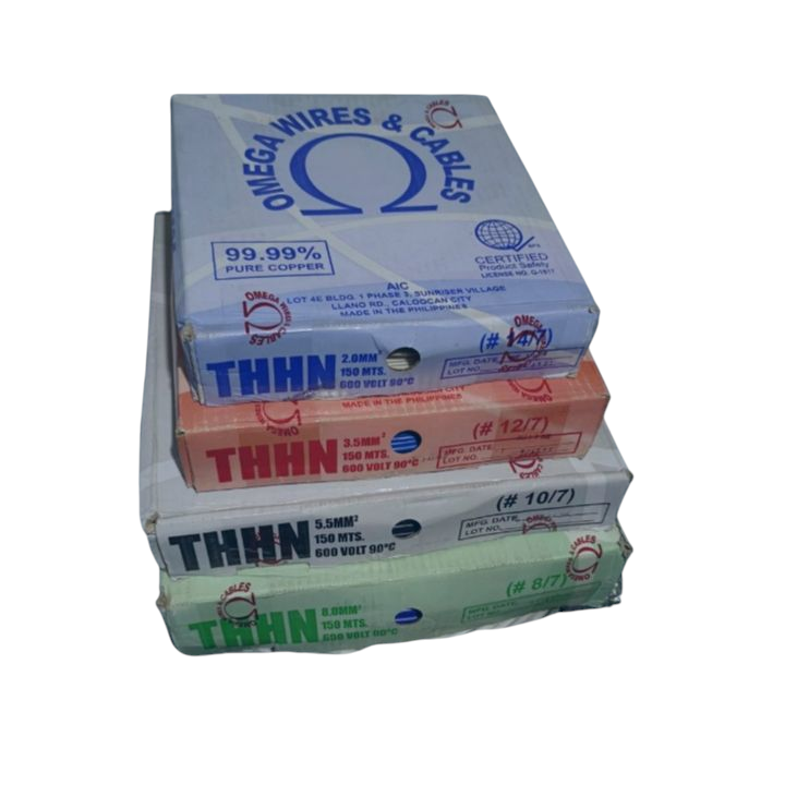 Omega wires and cables THWN AWG 8 Black Stranded in stacked packaging boxes for electrical use