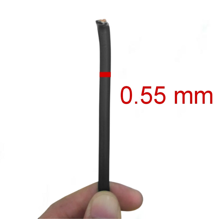 Omega THWN AWG 8 Black Stranded wire held showing 0.55 mm thickness for electrical uses
