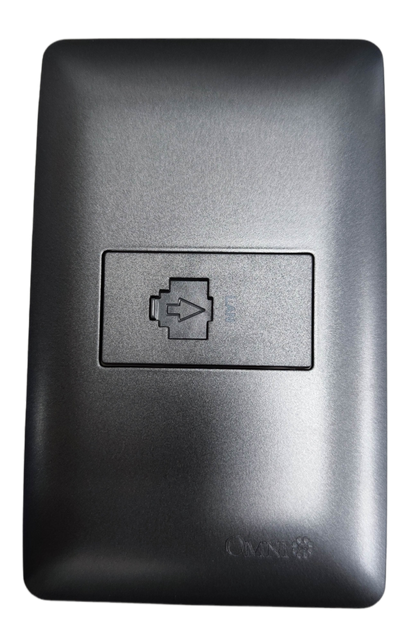 Omni 1 gang ethernet outlet matte silver wall plate with single RJ45 port icon for network connection