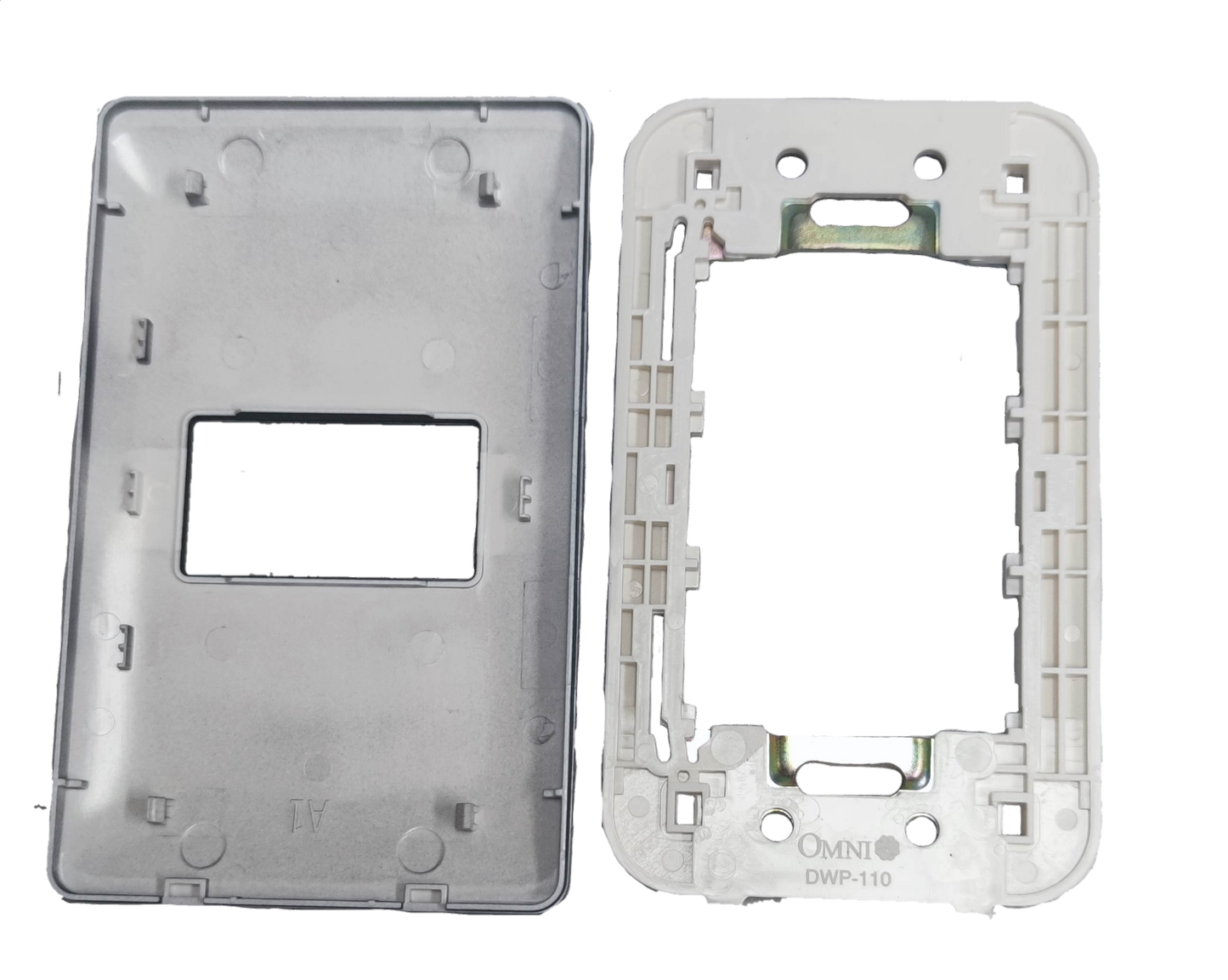 Omni 1 Gang Plate Graphite Series DWP-110G front cover and mounting frame shown in graphite finish