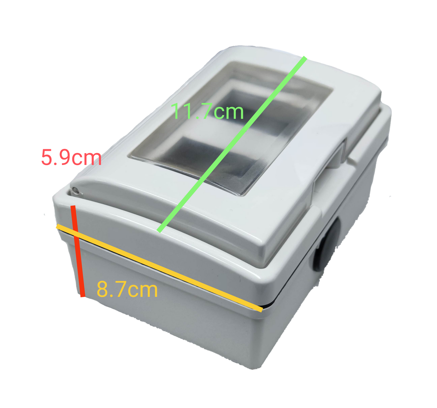 Omni 1 gang to 3 gang device cover in white with transparent top for easy visibility of switches