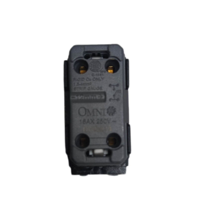 Omni 1 way switch designer graphite showing back view with electrical specifications