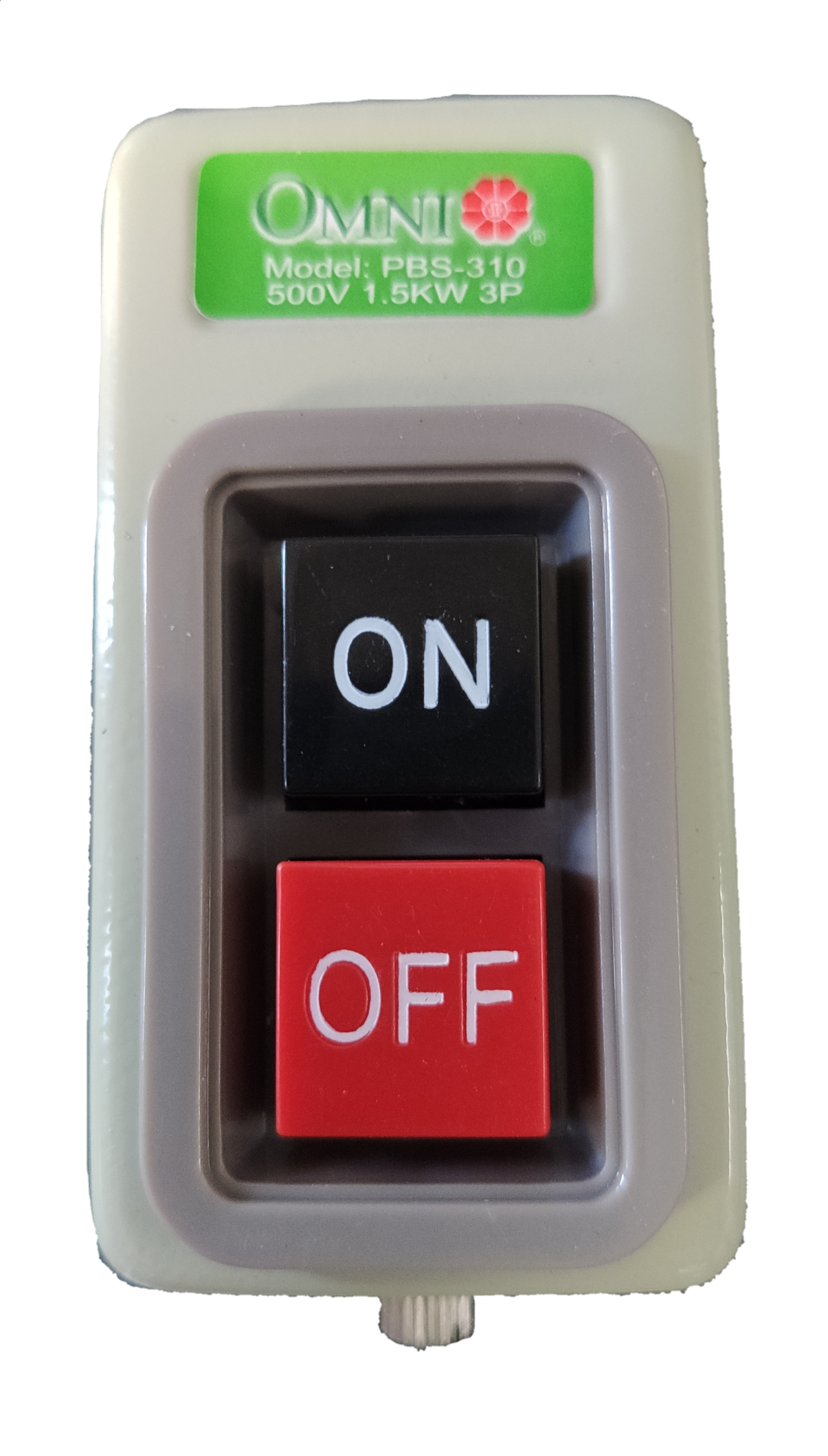 Omni 10 amp 250V 3P switch with red OFF and black ON buttons for easy operation