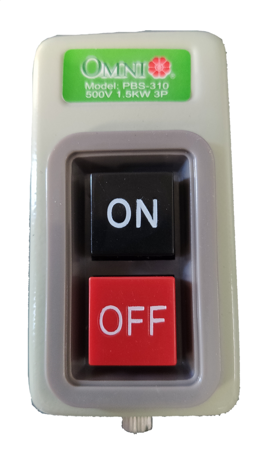 Omni 10 amp 250V 3P switch with red OFF and black ON buttons for easy operation