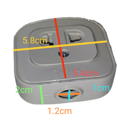 Omni 10A 250V single surface outlet with measurements for easy installation and compatibility