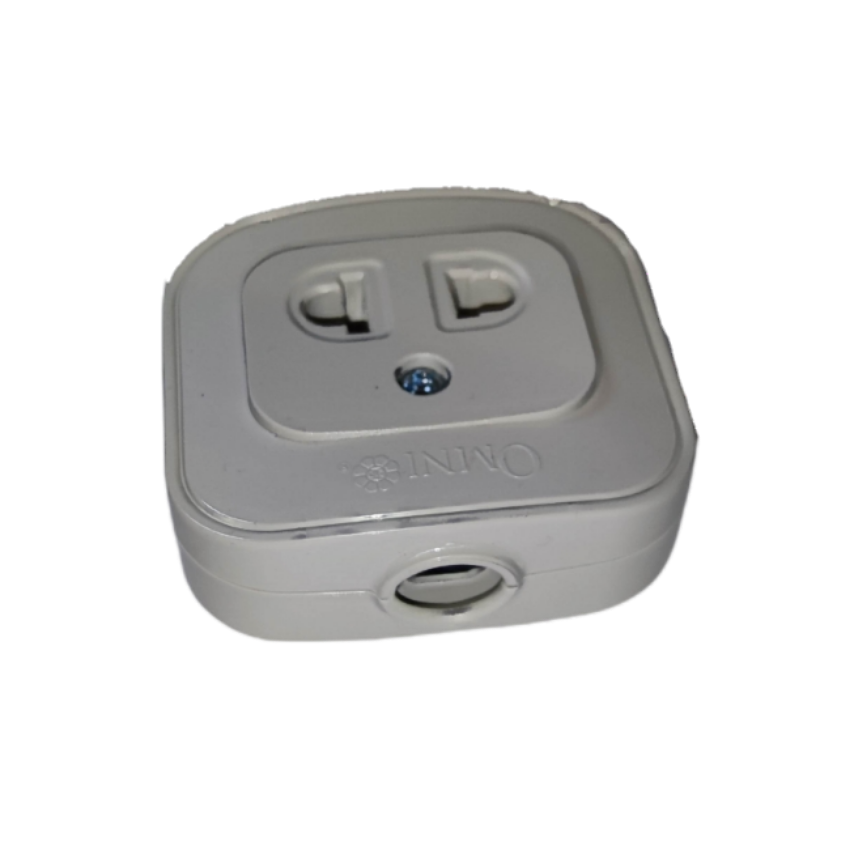 Omni 10A 250V single surface outlet in white with two sockets and a flush design