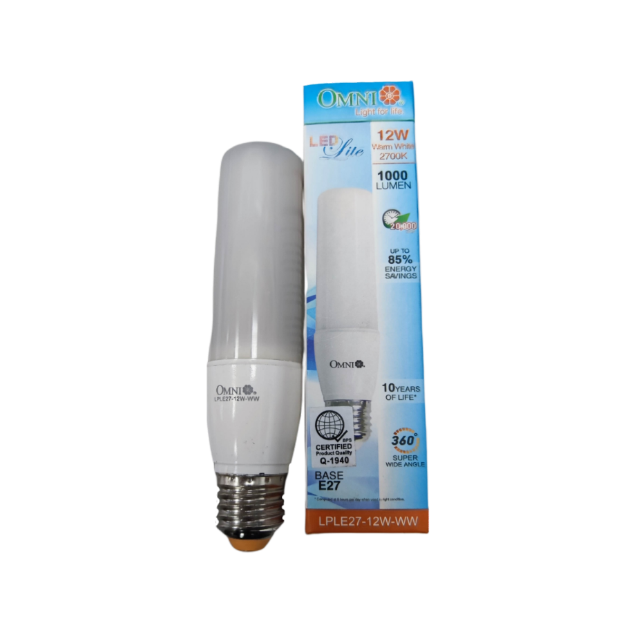 Omni 12W LED stick bulb E27 warm white with 1000 lumens and 360-degree light coverage