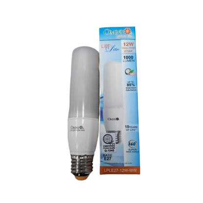 Omni 12W LED stick bulb E27 warm white with 1000 lumens and 360-degree light coverage