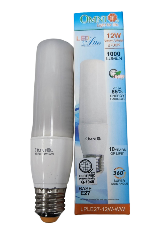 Omni 12W LED stick bulb E27 warm white with 1000 lumens and 360-degree light coverage