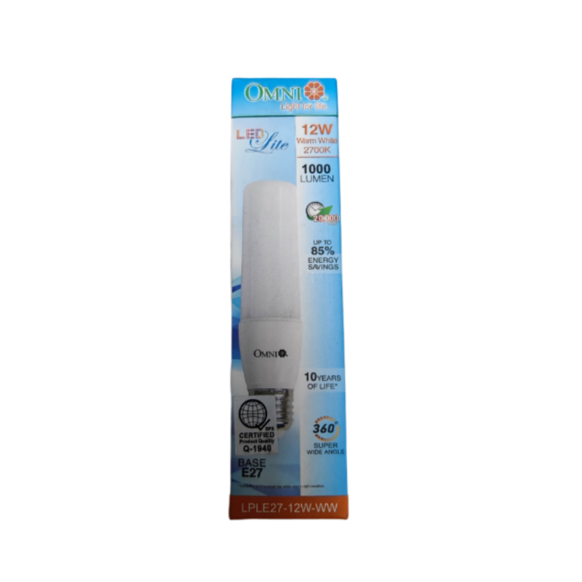 Omni 12W LED stick bulb E27 warm white with 1000 lumens and 360-degree light spread