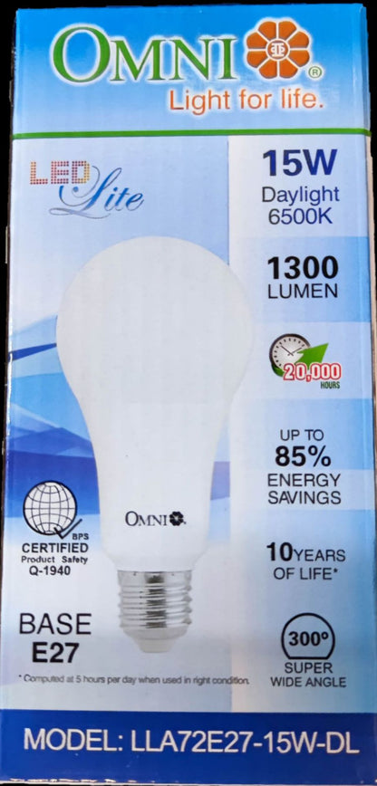 Omni 15W LED Bulb E27 220V A72 with 1300 lumens and 10-year lifespan for energy-efficient lighting