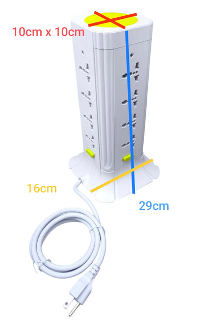 Omni 16 gang extension cord tower power strip with multiple outlets and attached white power cord