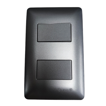 Omni 2 gang 3 way switch in black matte finish with two rectangular rocker switches