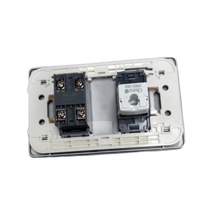 Omni white dual module back view with screw terminals for 2 gang Ethernet and phone wall plate installation