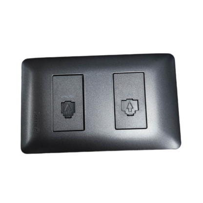 Omni black 2 gang Ethernet and phone wall plate with two shuttered keystone jacks for network and phone