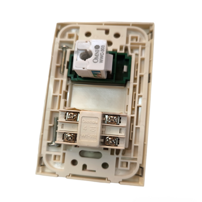 Omni 2 gang LAN and telephone outlet power point switch plug in beige plastic frame