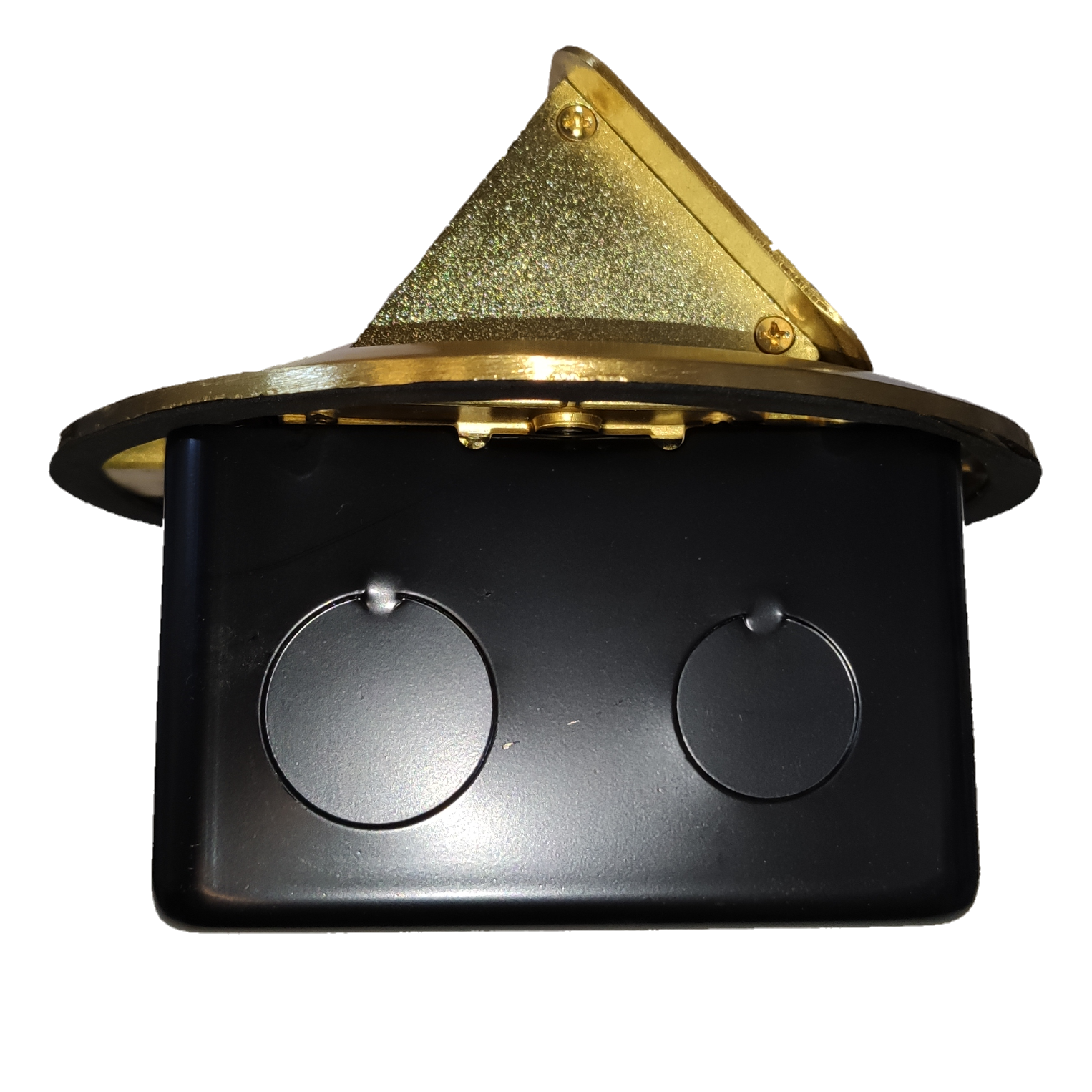 Omni 2 gang universal ground floor outlet with a sleek black design for efficient power access