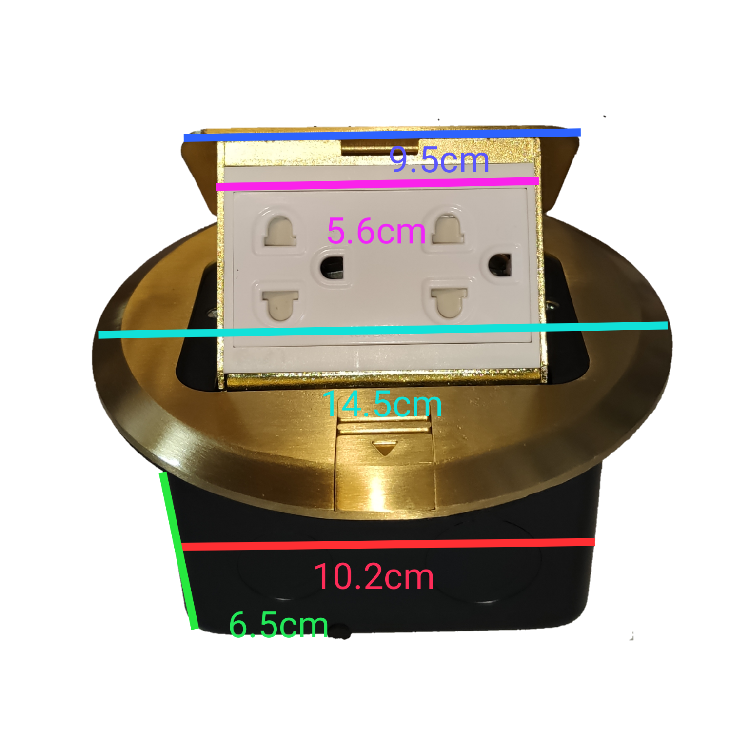 Omni 2 gang universal ground floor outlet with a sleek design and gold finish for modern interiors