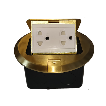 Omni 2 gang universal ground floor outlet in a sleek gold finish for modern electrical setups